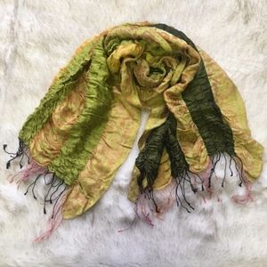 Savican // NWT Gold, Green Puckered Fringe Scarf